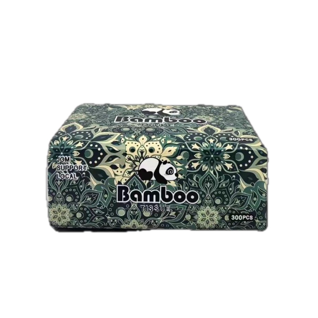 Bamboo Tissue Batik Green Pattern Tissue Tissue Soft Facial Tisu 300pcs Non-Fluorescent Tissue Facial Tissue