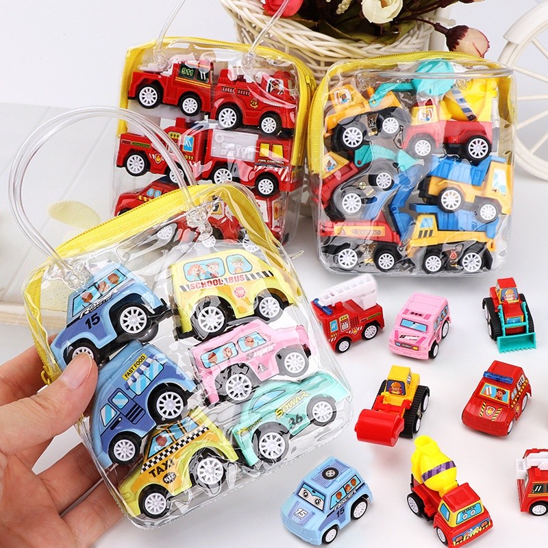 6Pcs/set In Bag Mini Car Model Toy Pull Back Car Toys Mobile Vehicle Fire Truck Taxi Model Kid Cars Boy Toys Gift Diecasts Toy for Children