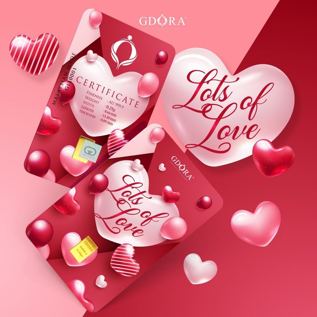 GDORA Gold Bar 0.25gram Lots Of Love Red  999.9