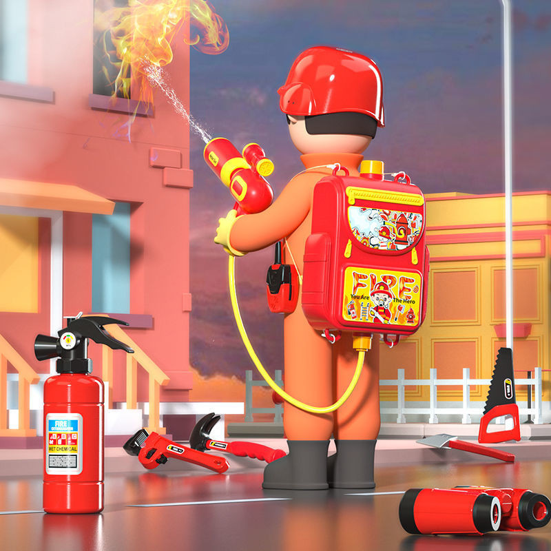 Children's firefighter clothing play house toys simulation fire extinguisher equipment water gun se儿童消防员服装过家家玩具仿真灭火器装备水枪套装小男孩安全帽女