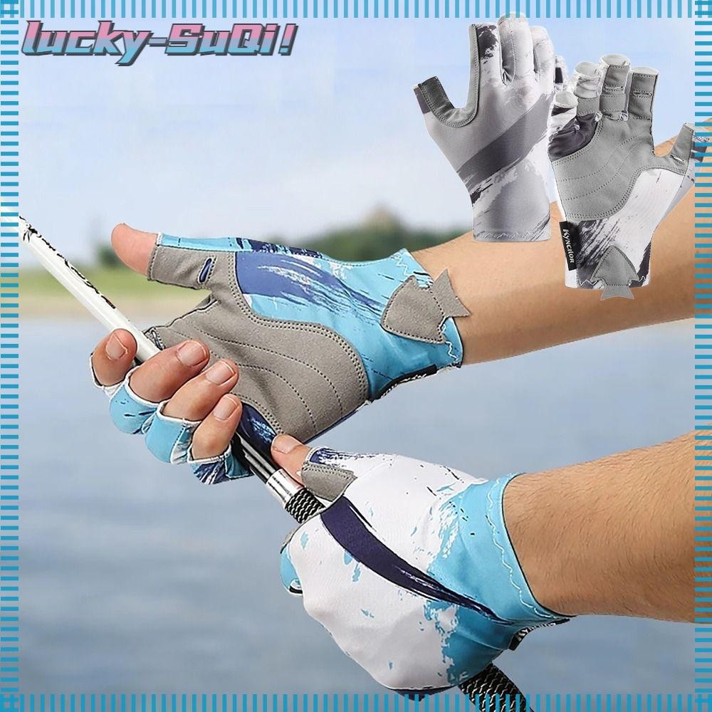 LUCKY-SUQI Fishing Gloves, Sports Boating Fish Equipment Sun Protection Half Finger Gloves, Breathable Angling Sailing Gloves Kayaking Hiking Running Fingerless Gloves