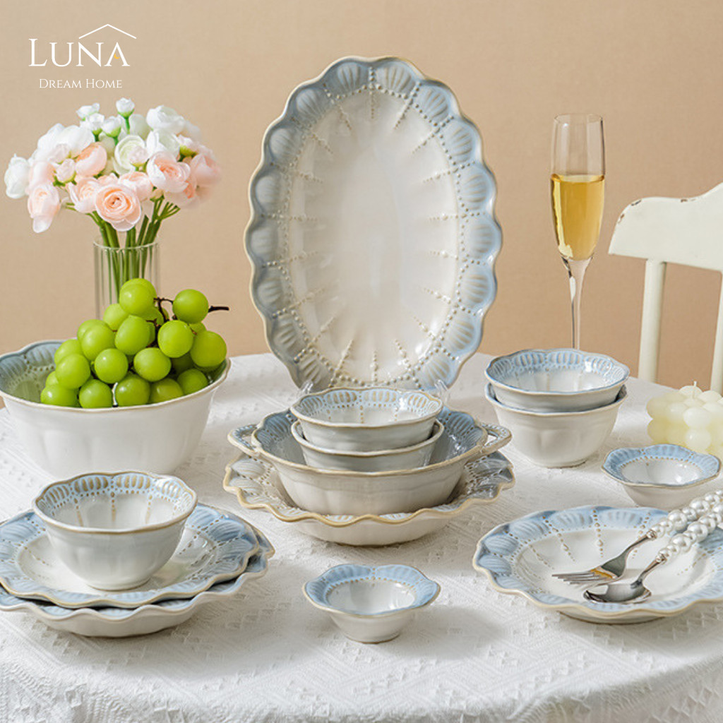 LUNA [Silk Dinnerware] Ceramic Elegant Tableware Dish Bowl Soup Plate Spoon Gift Wedding Dining Set