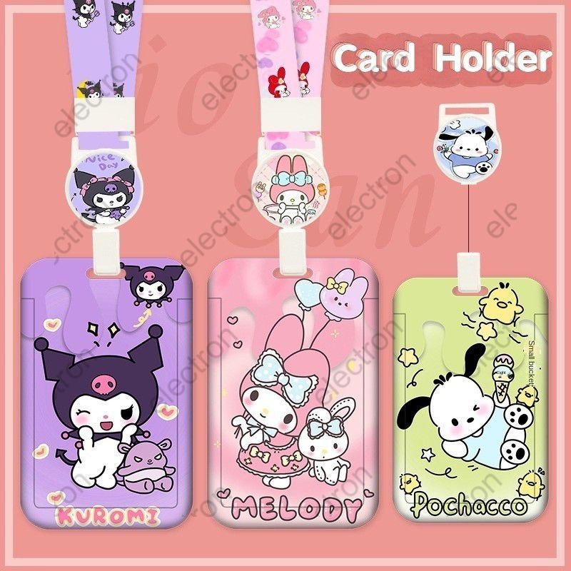 Cartoon Sanrio Card Holder With Retractable Lanyard,cute Card Holder Cartoon Card Case Id Card Sleeve,retractable Reel Lanyard Identity Card Holder Election