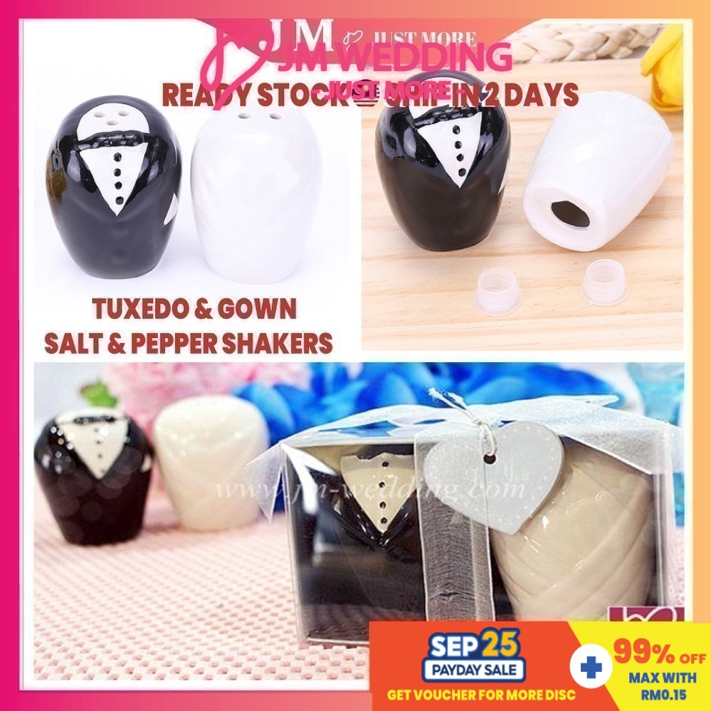 Bride Groom Ceramic Salt Pepper Shaker Tuxedo Bekas Garam-Kitchenware/VIP Doorgift/Souvenir Favor