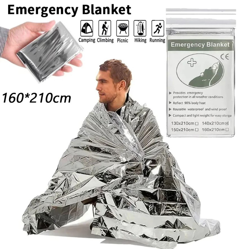 Emergency Blanket Camping Outdoor Safety Keep Warm Wind Proof First Aid Rescue Kecermasan Thermal Survival Kit 户外求生保温毯