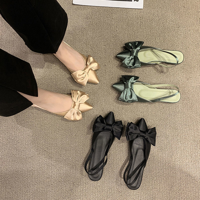 French Low-Heeled Toe-Covered Sandals 2023 New Style Spring New Style Time Heel Shoes Fairy Flat Shoes Gentle Evening Style Pointed Toe Back Empty Shoes