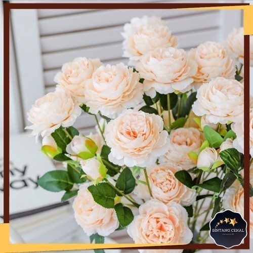 BC 65cm Artificial Peony 3 Flower Head Fake Plastic Bouquet for Wedding Decoration Bridal Bunga Gubahan Hantaran 3Kuntum