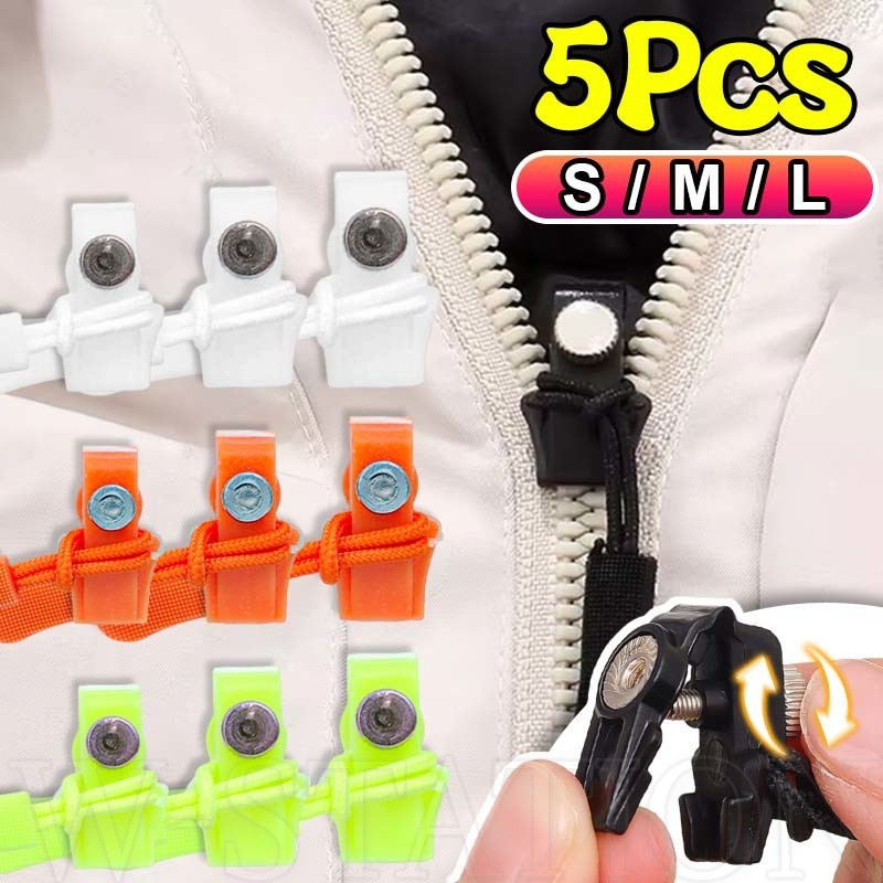 5PCS 3-Sizes Instant Zipper Repair Kit - Detachable Zipper Slider Puller - Zipper Head Replacement - White, Gray, Orange, Yellow - For Jackets, Pants, Backbags