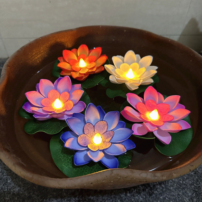 1/6pcs Diwali Floating Water Lotus Lamp Induction Lotus Light Funny Lotus Pool Lamp Decorative River Lantern for Pond River Garden Wishing River Light