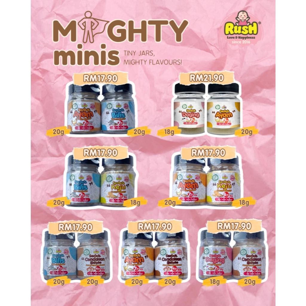 Rush Baby Food Seasoning Powder Mighty Minis Combo Set Tanpa Gula Garam & Pengawet Untuk Bayi Berumur 6 Bulan (6m+)