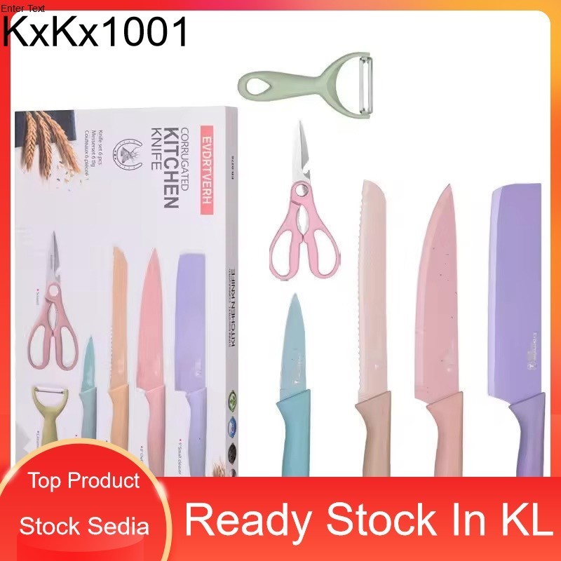 Knife Set 6 In 1 Evcrierh Corrugated knife Kitchen Knife set colourful Pisau Dapur KITCHEN KNIVES