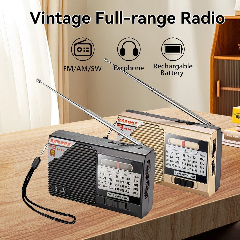 Ready StockRechargeable Radio Speaker AM/FM/SW 3 Band Radio AC Power Vintage Portable Radio FM AM with Battery