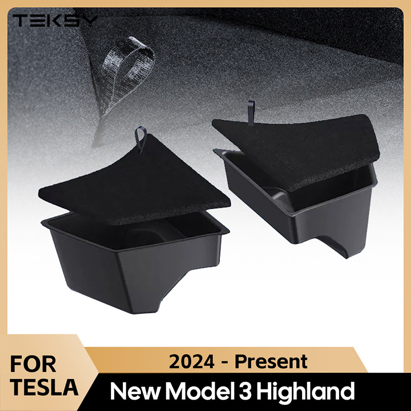 For 2024 Tesla Model 3 highland Rear Trunk Left Side Storage Box with Cover Tail Boot Organizer Partition Decoration Accessories