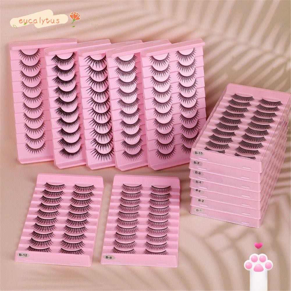 EU-FASHION 10 Pairs Manga Lashes, Natural Look Strip False Eyelashes, Black 9-11mm Short Volume Fake Eyelashes for Women