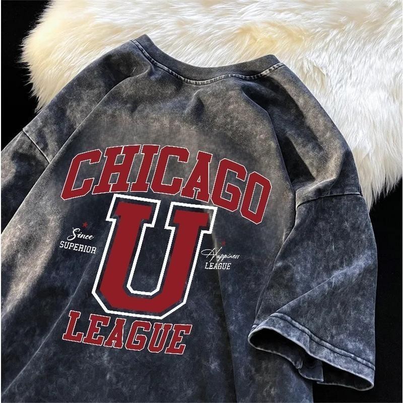 ACE BEAUTY 100% Washed Cotton Unisex short sleeves T-shirt Fashion Cool Print Men and Women Baggy Neck Round Loose Tops