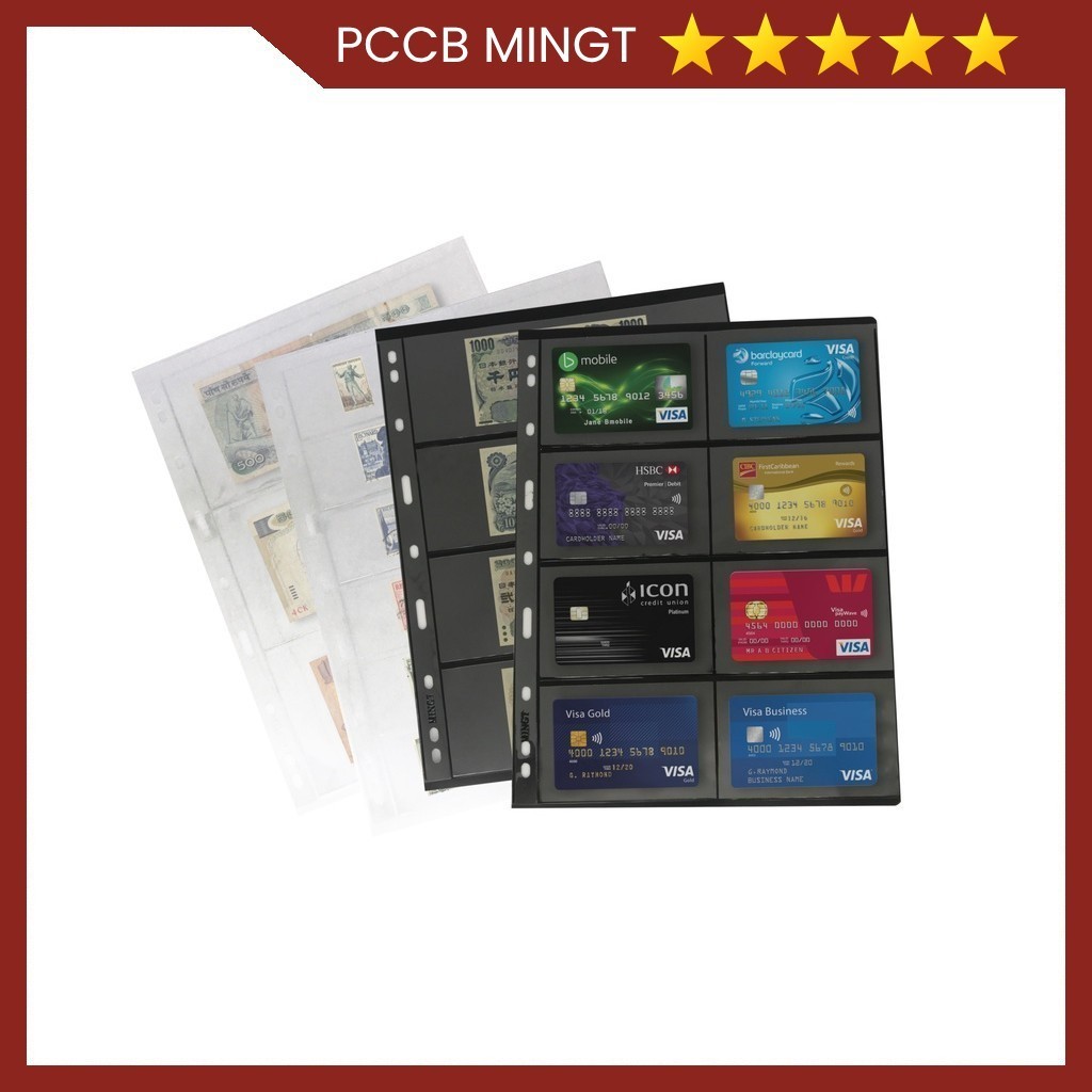 PCCB MINGT 10Pcs Standard 9-Hole Black/Transparent Inner Sheets Stamp/Banknote/Card Collection Album Inserts 标准黑底透明底九孔内页