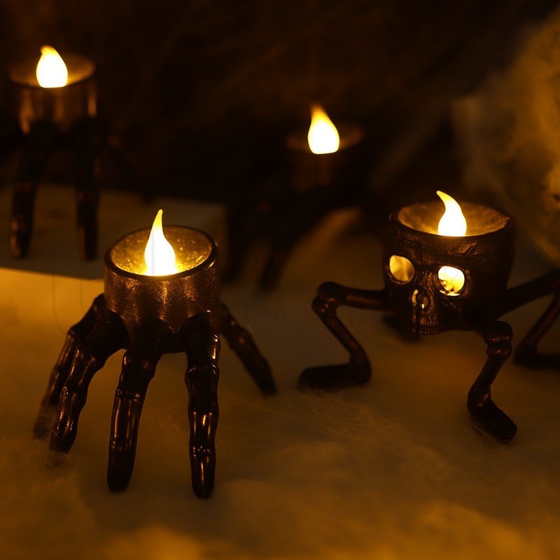 1/3Pcs Halloween LED Spider Lights - Horror Glow Bloodly Eyeball Skull Candle Lamp - Flameless Electronic Pumpkin Candle Light - Home Bar Haunted House Party Atmosphere Decor Suppl