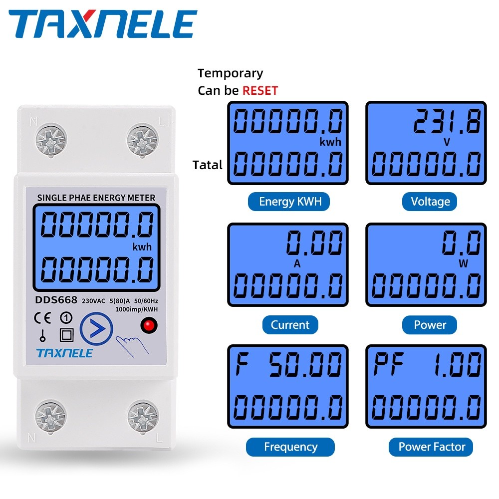 Din Rail Single Phase Wattmeter Power Consumption Watt Electronic Energy Meter kWh 80A 230VAC 50Hz
