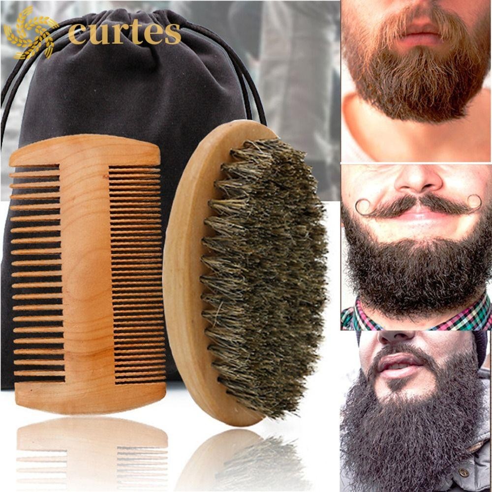 Have Versatile CURTES durable 2/3pcs Men Mustache Comb Kit Boar Bristle Wood Beard Brush Set Eco Friendly Professiona... - Image 2