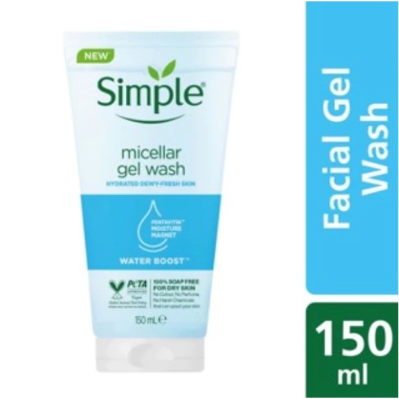 SIMPLE Water Boost Micellar Facial Gel Wash 150ML - Deeply Cleanses & Hydrates For Dewy Fresh Skin