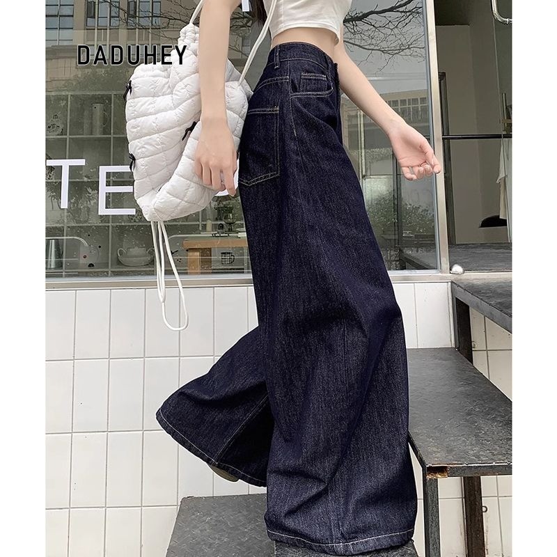 DaDuHey Women's New Retro  Wide Leg  High Waist Loose Straight-Leg Pants  Mop Trousers