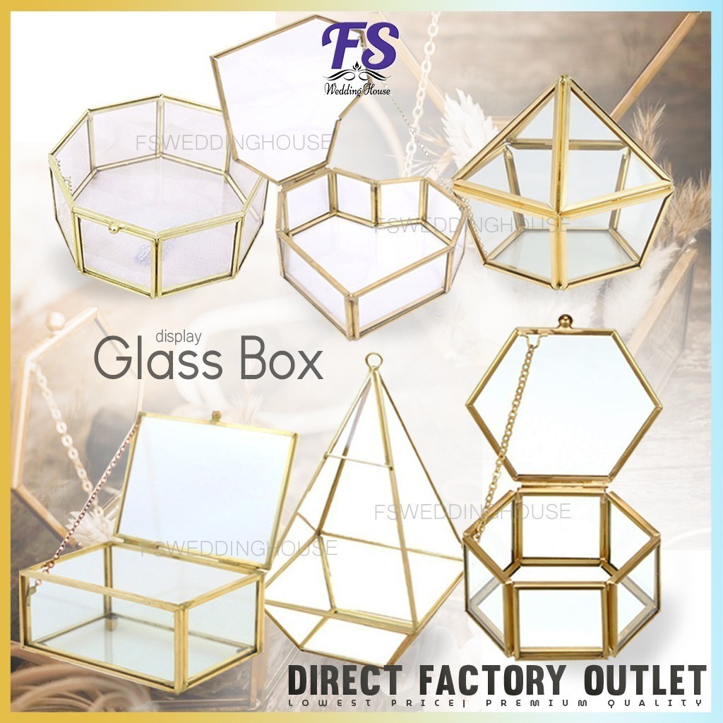 1 PCS-TRANSPARENT GLASS GIFT BOX/JEWELRY BOX/GOLD METAL CASE/Bell Dome Glass Cloche/MODERN GLASS STORAGE/SCV