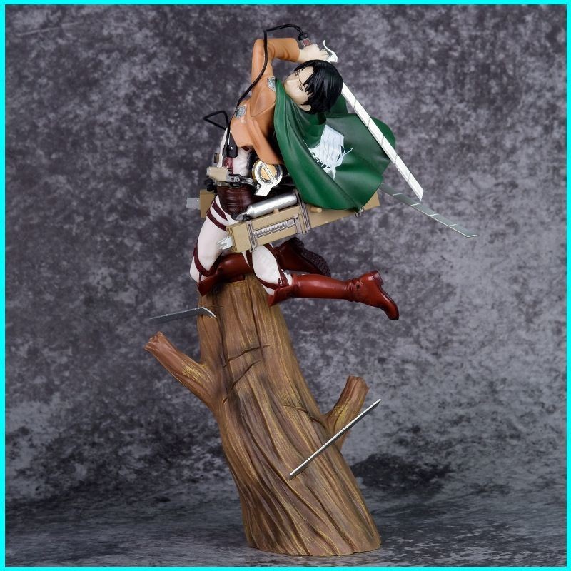 QW Attack On Titan Action Figure Levi Troop Commander tree stump Swing a knife Model Dolls ToyCollection Ornament