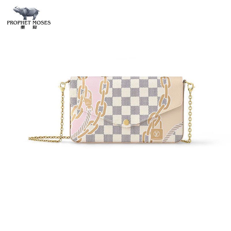 Luxury Brand Bag Ink Rhino New Women's Bag POCHETTE F LICIE Rope Chain Pattern Navigation Printed Checkerboard N