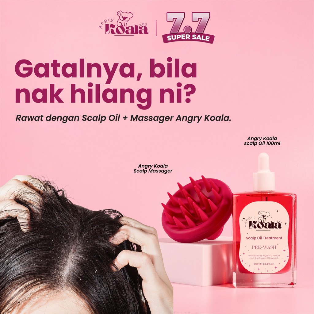 [SHOPEE NO 1 HAIR LOSS PRODUCT‼️]Angrykoala Scalp Oil 100ml Pre-Wash Oil + Burgundy Scalp Massager Haircare