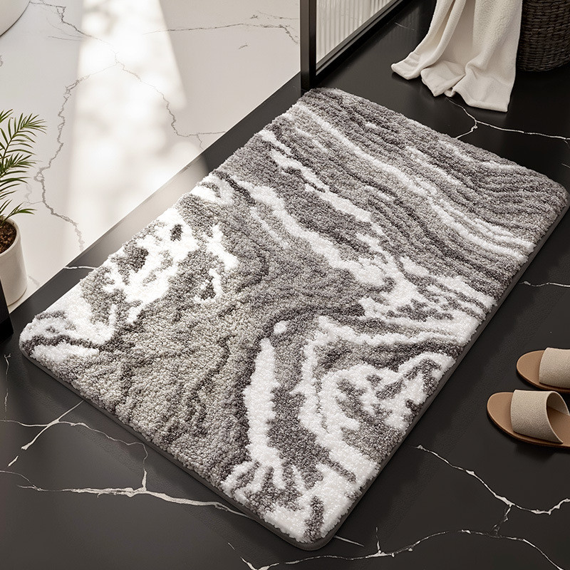 Marble Textured Bathroom Mat Anti Slip Absorb Water Flocking Bathroom Floor Mat Super Absorbent Washable Aesthetic Toilet Carpet Rug Non Slip