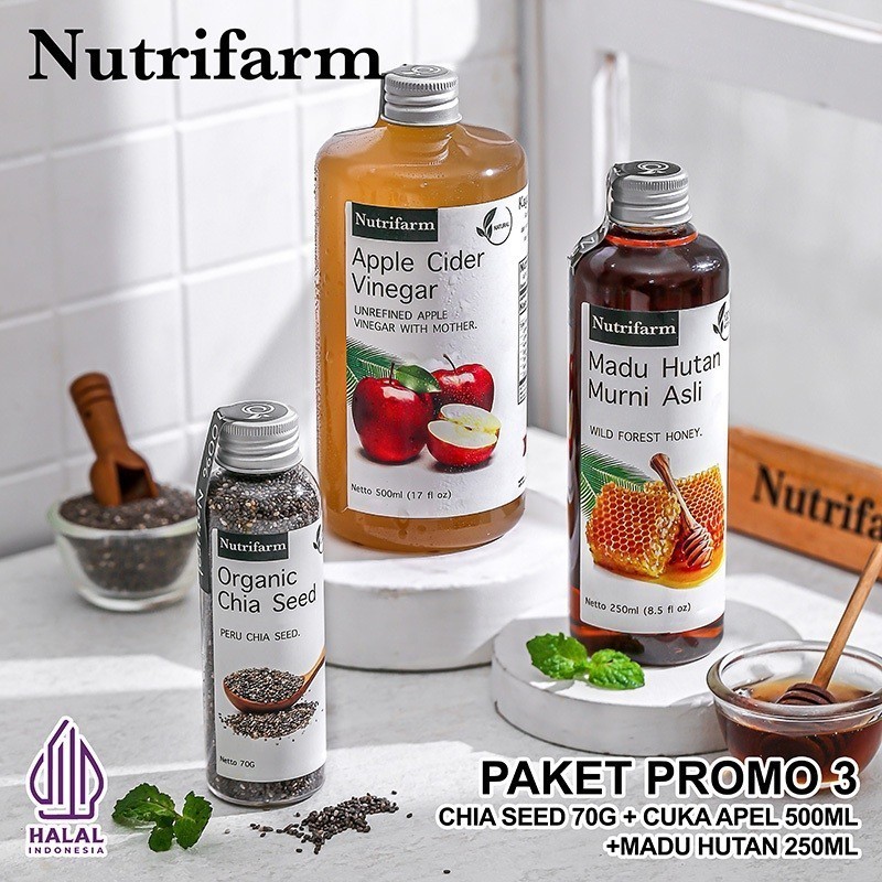 Reliable Purpose PAKET NUTRIFARM 3IN1 CUKA APEL MADU HUTAN CHIA SEED 500 ML 250 70 GRAM Quality Premium - Image 2