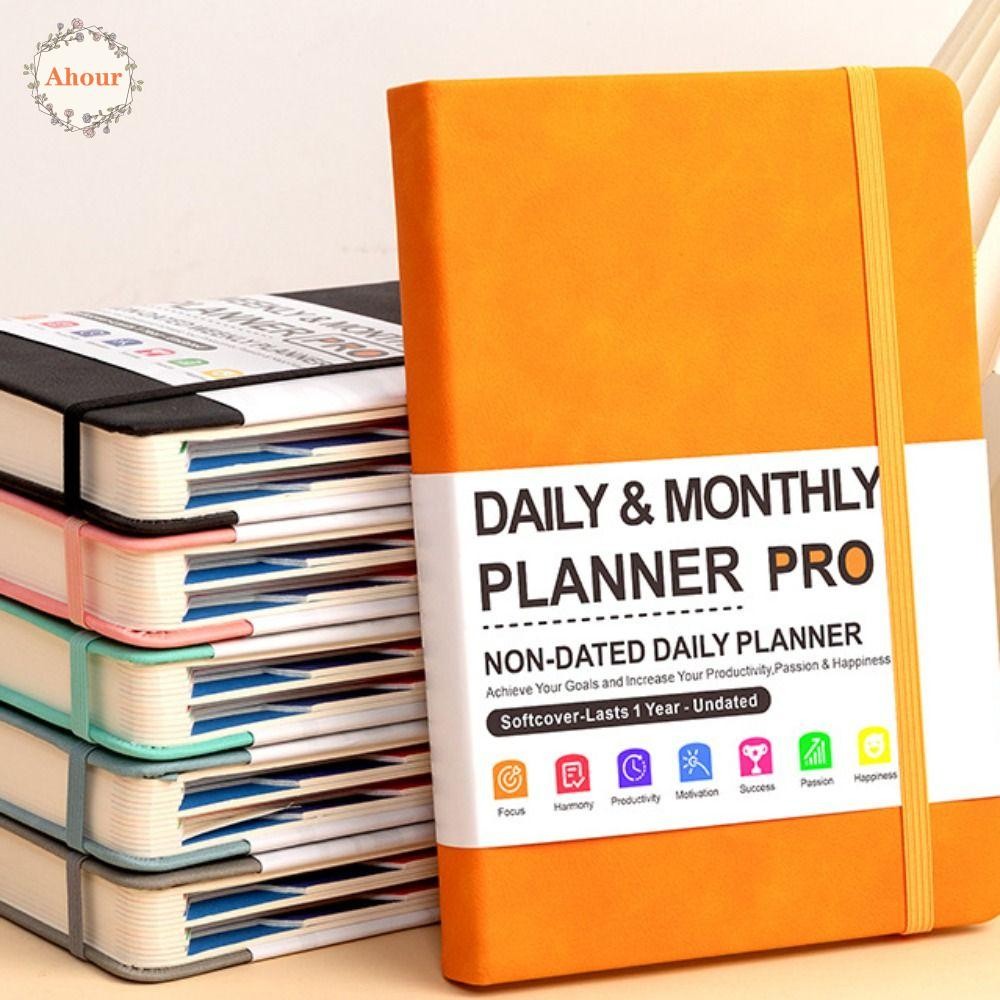 AHOUR Daily Planner Notebook, 416 Pages A5 Self-fillable Budget Planing Tool, Efficiency Handbook Binder Binding Agenda To Do List Schedule Journal Efficient Time Organizer