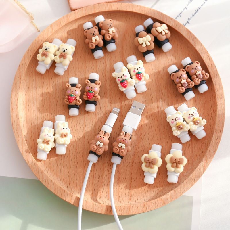 [New Product in stock] data cable head, c Cartoon data cable Protection head Charging cable Anti-breaking Protector Cute Stereo Headphone cable protective Case#24923