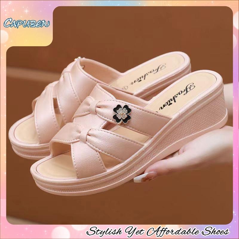 CAPUBEW Sandals for Women Best Selling with Increased Height Thick Soles Luxury Slope Heel Slippers for Women #01