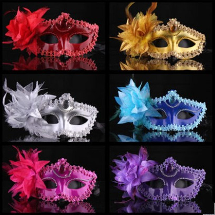 Dance Party Diamond Venetian Mask Feather Flower Wedding Carnival Performance Costume Lady Mask Masquerade Christmas