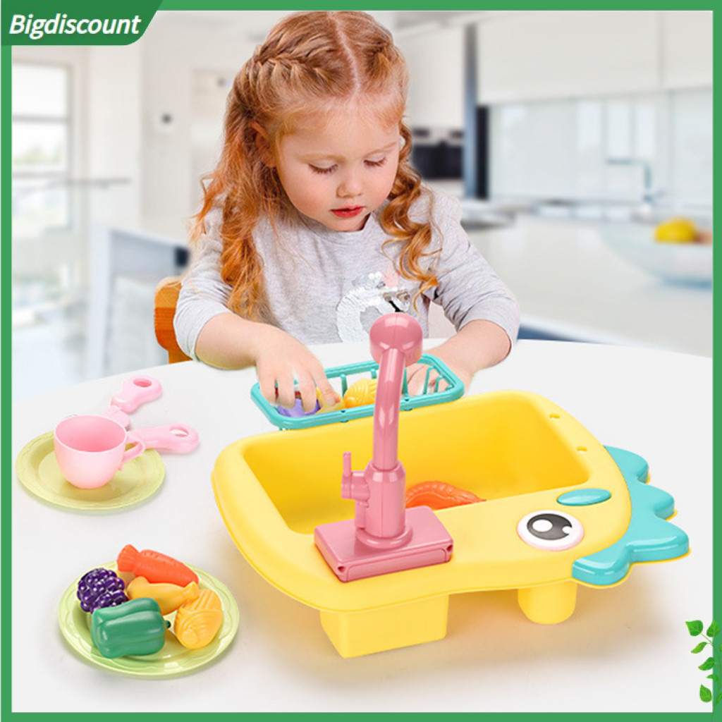 {BIG}  1 Set Dishwasher Toys Rich Accessories Rotate Faucet Water Circulation Hands-on Ability Experience Labor Joy Role Play Large Capacity Sink Children Kitchen Mini Dishwasher T