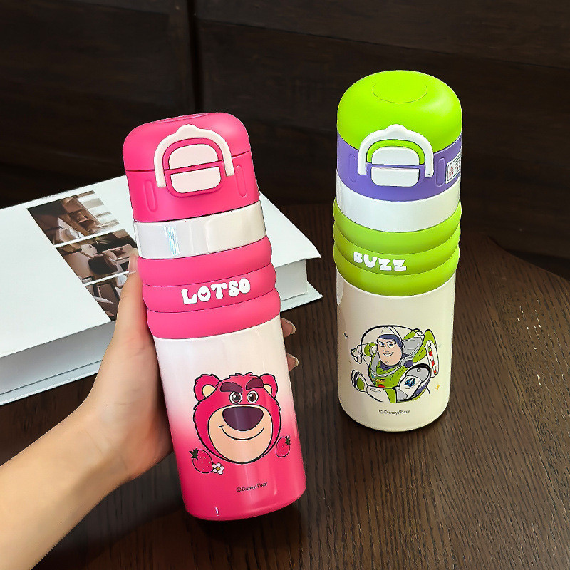 Strawberry Bear Water Bottle Cartoon Children's Warm Cup Portable Outdoor Water Cup Buzz Lightyear Double Drinking Cup with Straw Student Drinking Cup