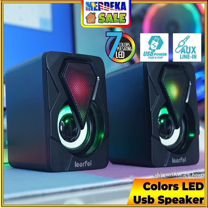 USB Speaker Laptop Desktop Stereo Mini Speaker With RGB LED Light AUX Audio For PC Computer Gaming Smart Phone Tablet 音响