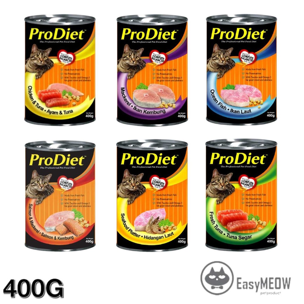 Prodiet Cat Can 400g - Mackerel/ Ocean Fish/ Tuna/ Salmon Mackerel/ Seafood Platter/ Chicken Tuna