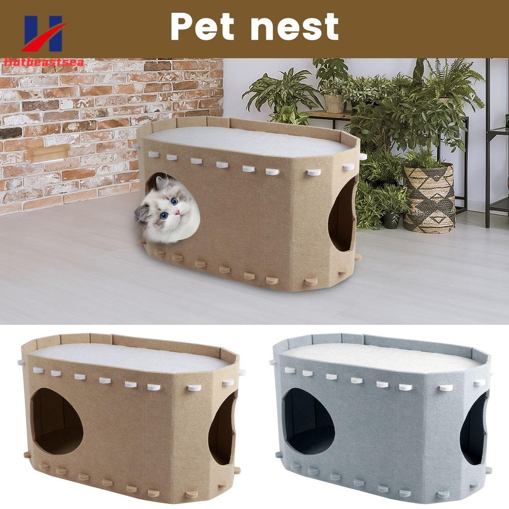 Cat House for Indoor 2 Layer Cat Bed Cave Removable Cat Bed Thick Felt Cat Bed Condo Wrap Around Cat Hut Warm Soft Safe Cat Tent Bed 22.8×12.99×11.8 Inch Pet Bed SHOPSKC8732