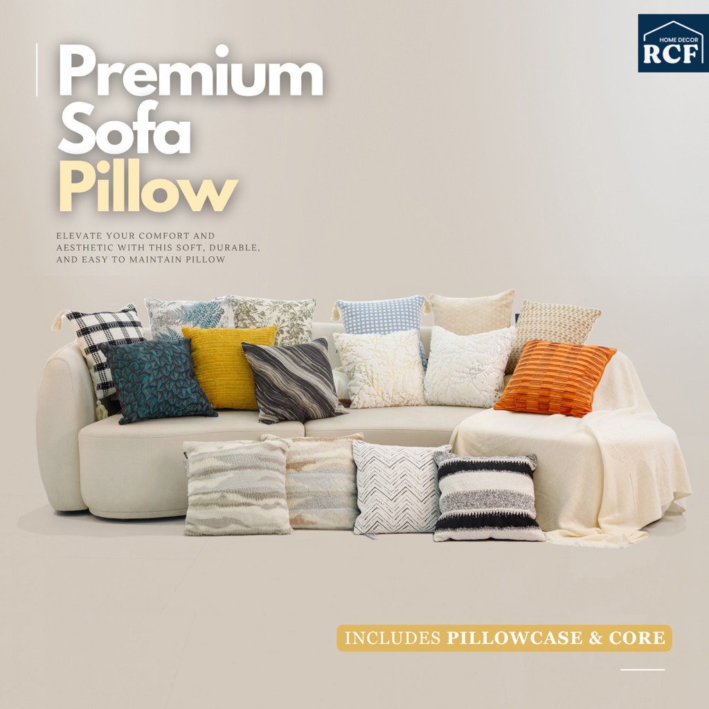 RCF Premium Sofa Pillow Set with Core & Pillowcase | Multi-Design Stylish Pillows for Living Room Comfort & Style