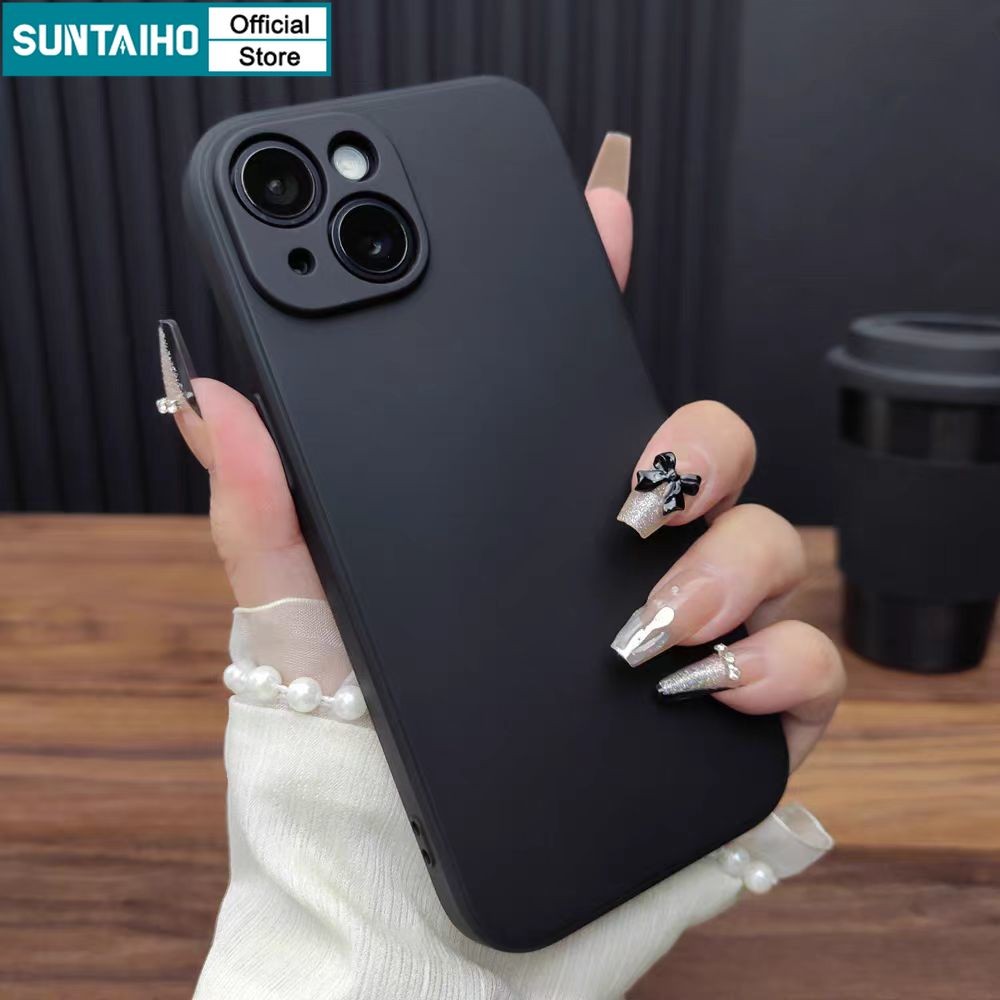 Suntaiho Fashion Solid Color Black Silicon Soft Shockproof Phone Case for Iphone 16 15 14 12 13 11 Pro Max IP 7 8 Plus Iphon X XS XR XsMax