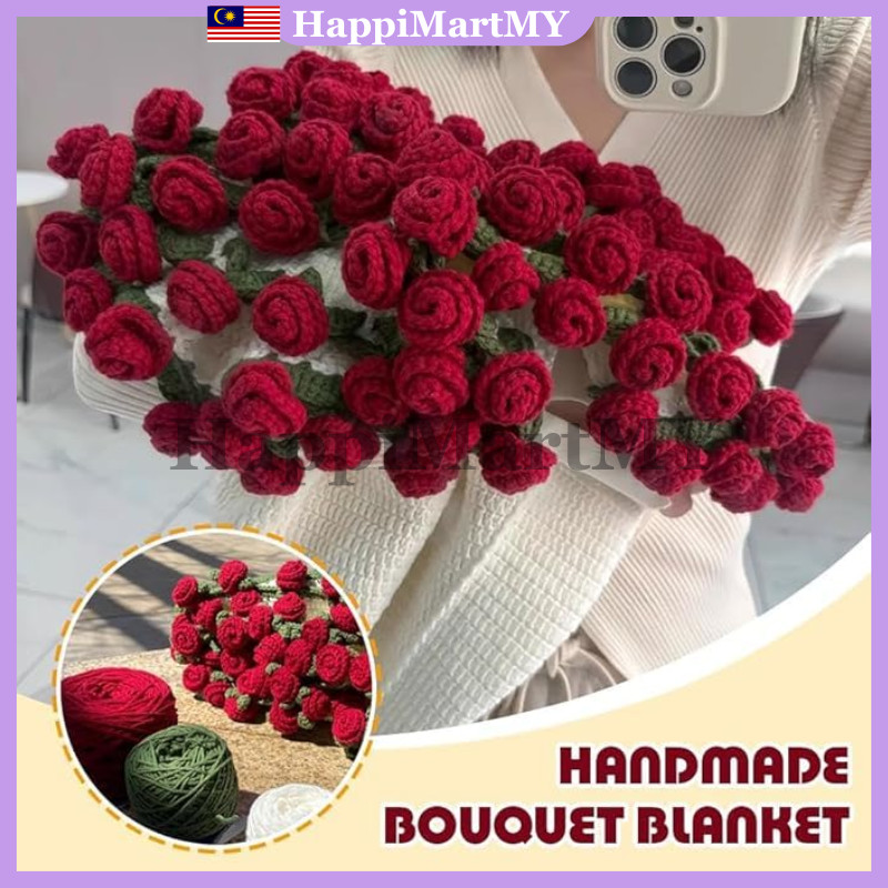 【READY MADE】 Rose Blanket Finished Knitted Handmade Crochet Bouquet Graduation Mother Day Gift Girlfriend Birthday Gift