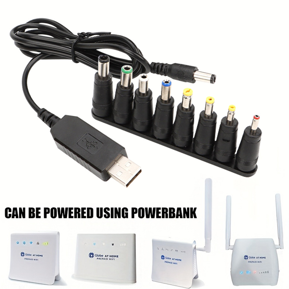 12V USB Charging Cord to DC 5.5*2.1mm Plug with 8 Cords for Router and Speaker, Interchangeable Boost Cord