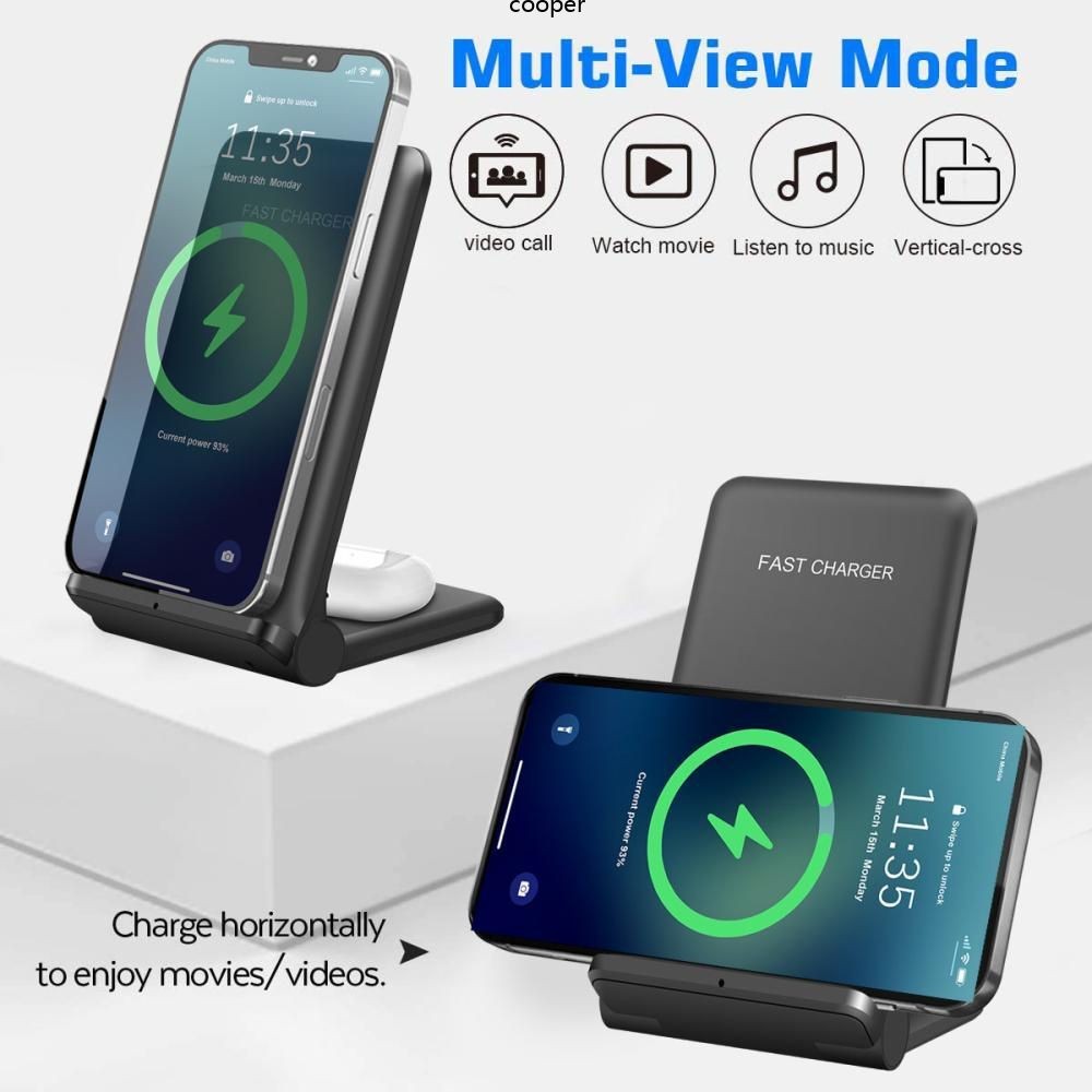 Ready Stock Wireless Charger Foldable Wireless Charger Pad Portable Charger Dock Vertical Folding Charger Bracket Durable 20W Wireless Charger Base 20W Phone Charger Dock Cooper