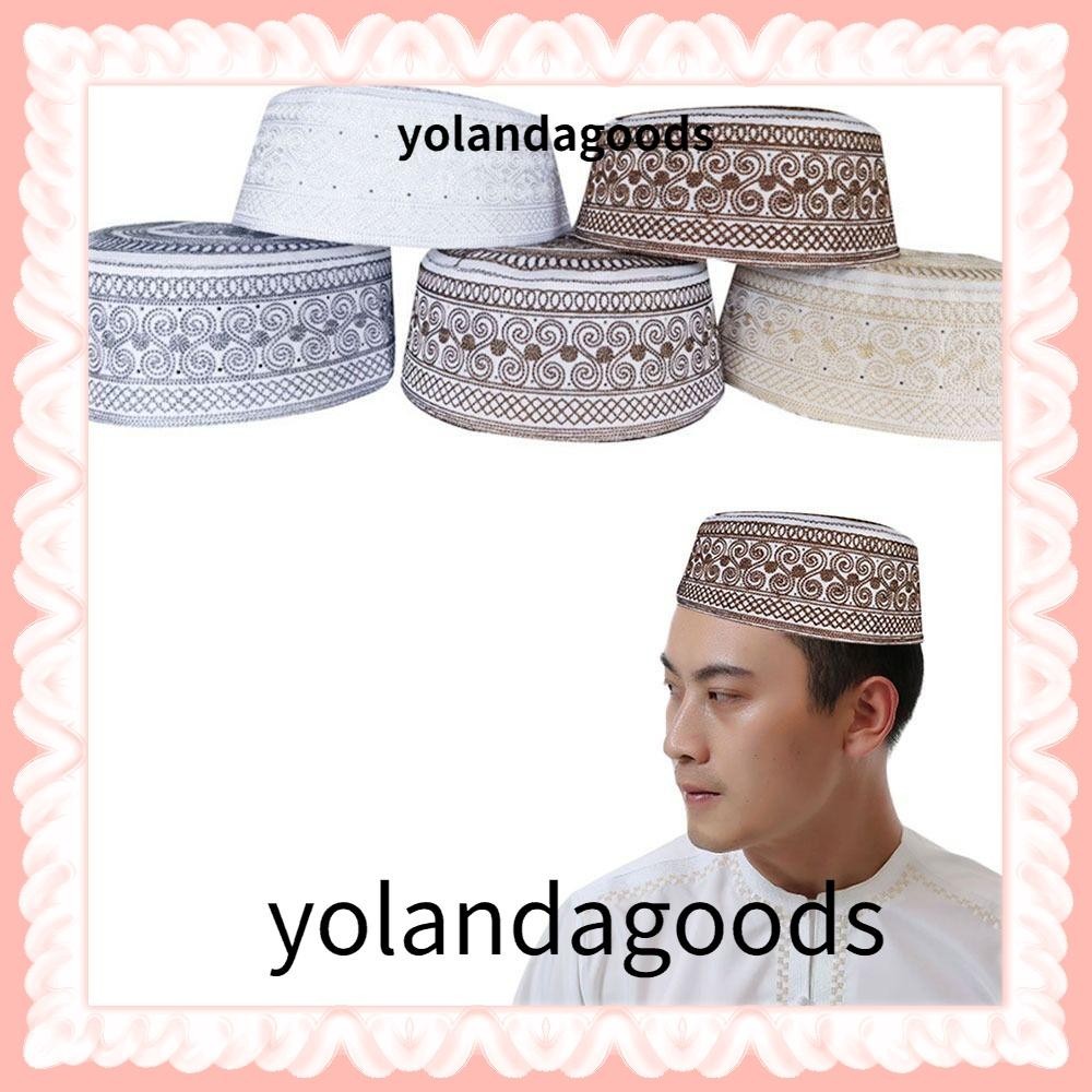 YOLAN India Caps, Comfortable Saudi Arabian Muslim Hat, Fashion Islam Breathable Embroidery Turban Cap for Men