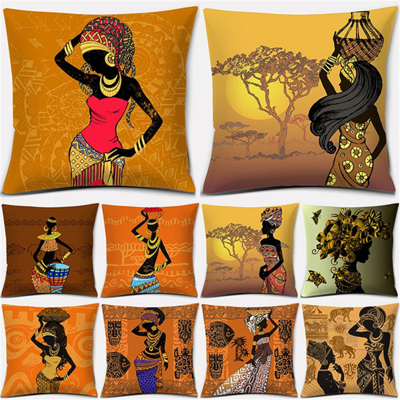 African Ethnic Women Polyester Pillowcase Home Decor Pillow Case Car Sofa Cushion Cover Textile