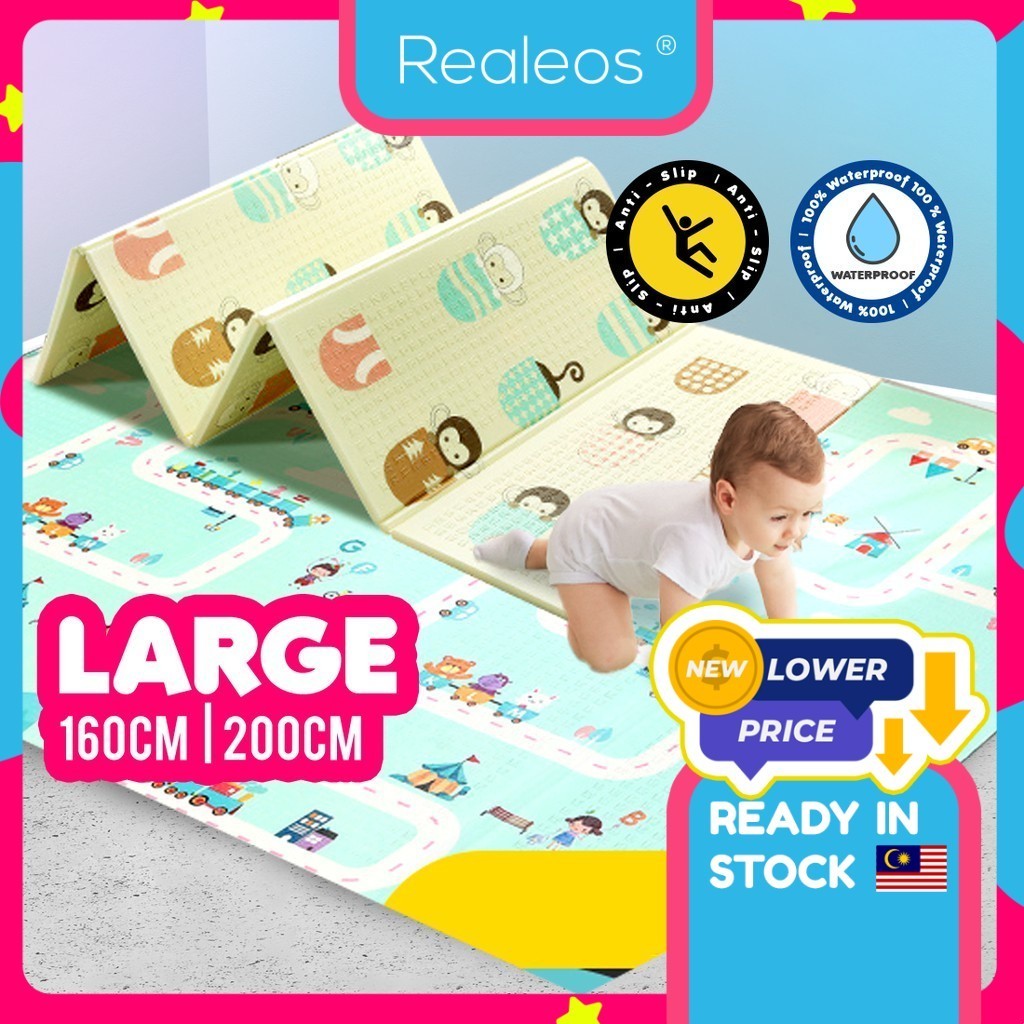 Realeos Baby Mat (180/200 cm) XPE Double Sided Playmat Baby Tikar Kids Foldable Crawling Activity Play Mat Floor Indoor