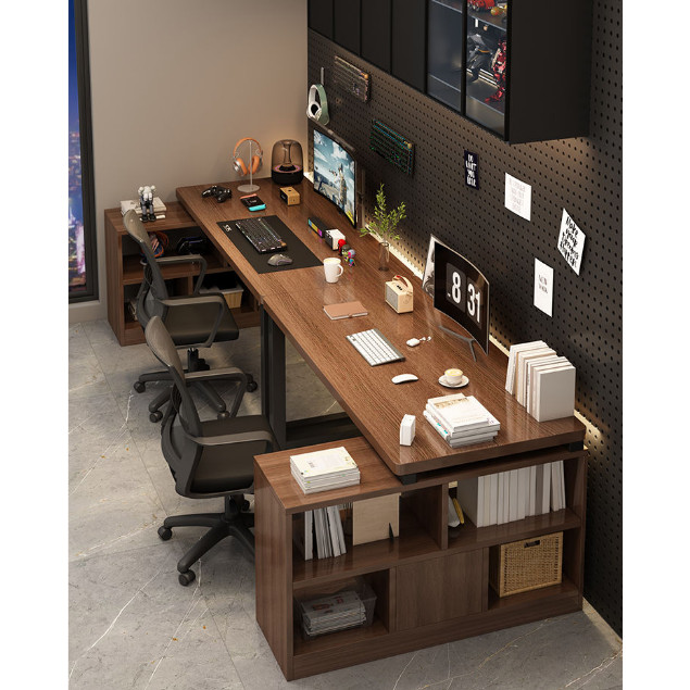 Couple's computer desk, single person, double person, desktop gaming desk, desk storage, bookshelf, side-by-side office