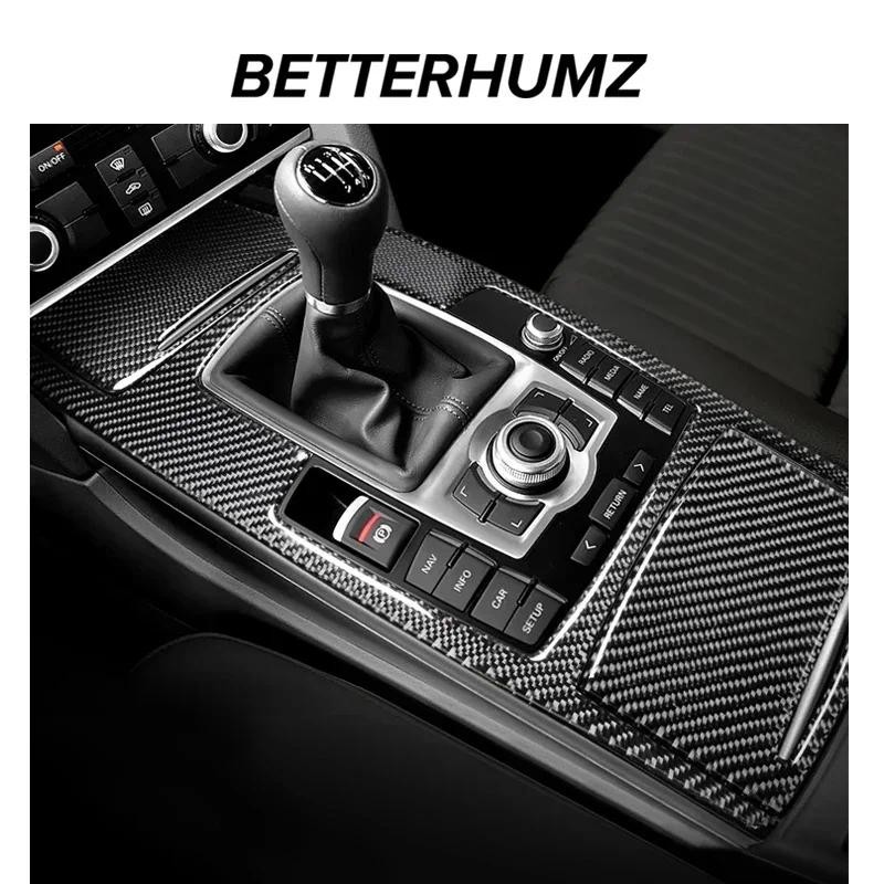 For Audi A6 C6 2005-2011 Carbon Fiber Central Gear Shift Panel Storage Box Sticker Interior Accesory